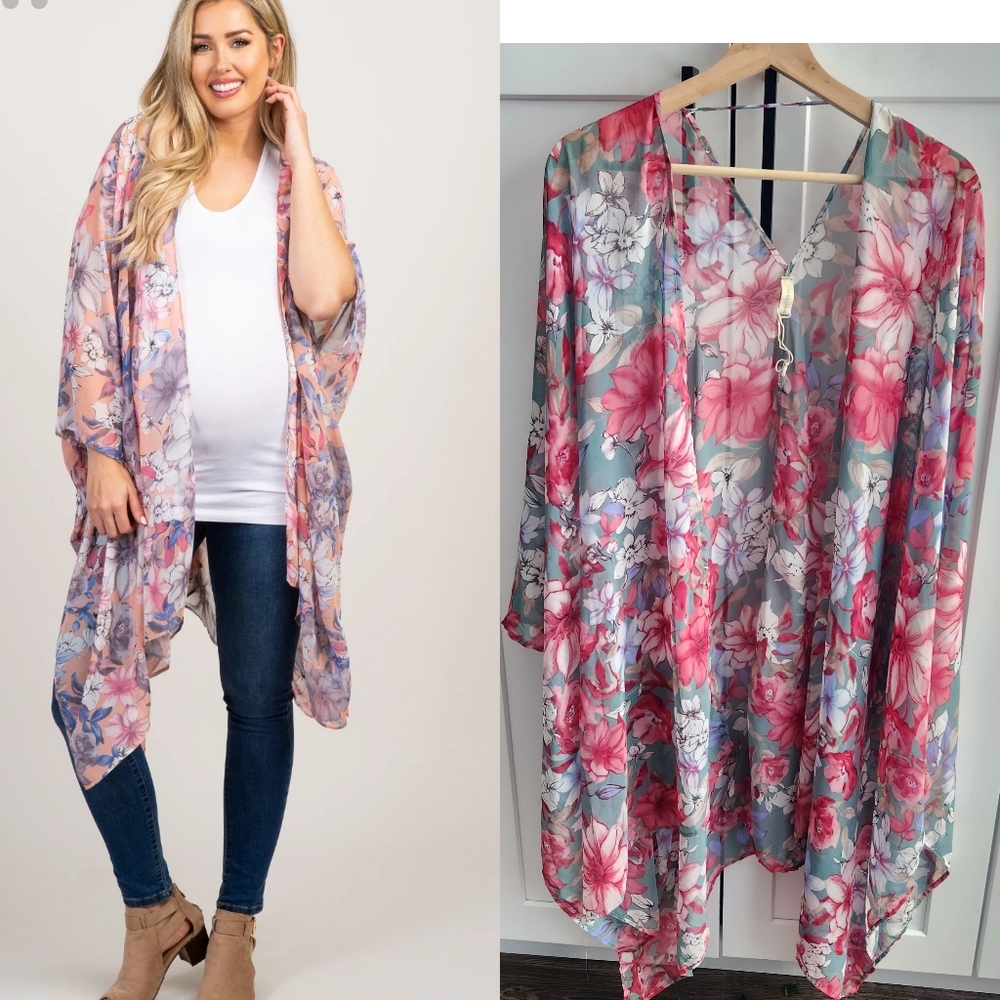 Pinkblush Floral Kimono Cardigan - Pink and Blue